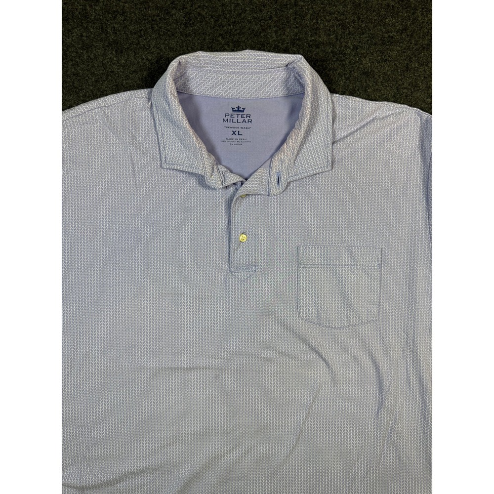Peter Millar Seaside Wash Polo Shirt XL Blue Anchor Print Pinehurst Golf Mens